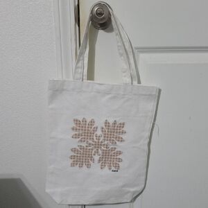 White Cotton Tote Bag with Tan Floral Print